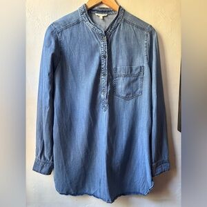 Eileen Fisher Denim Button Down Tunic Shirt